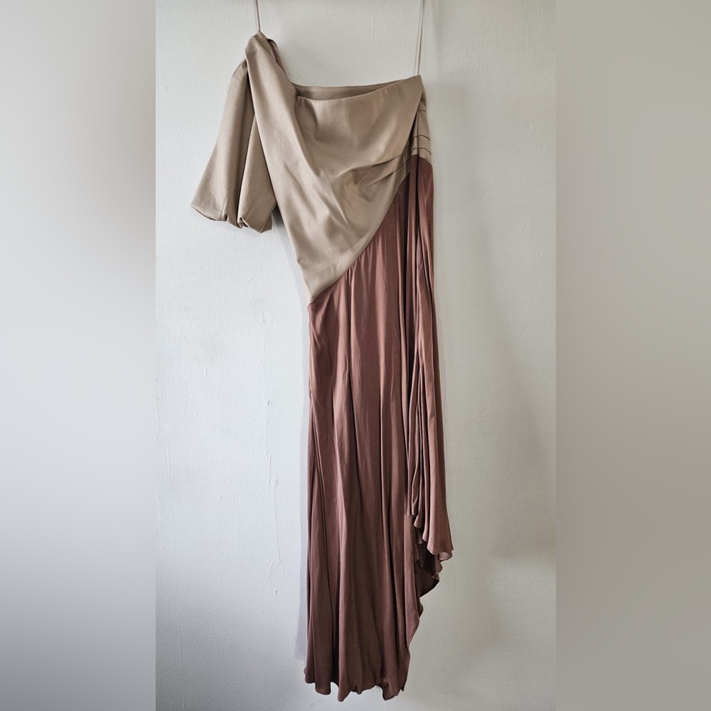 By Anthropologie Faux Leather One-Shoulder Asymmetrical Midi Dress - Picture 5 of 7
